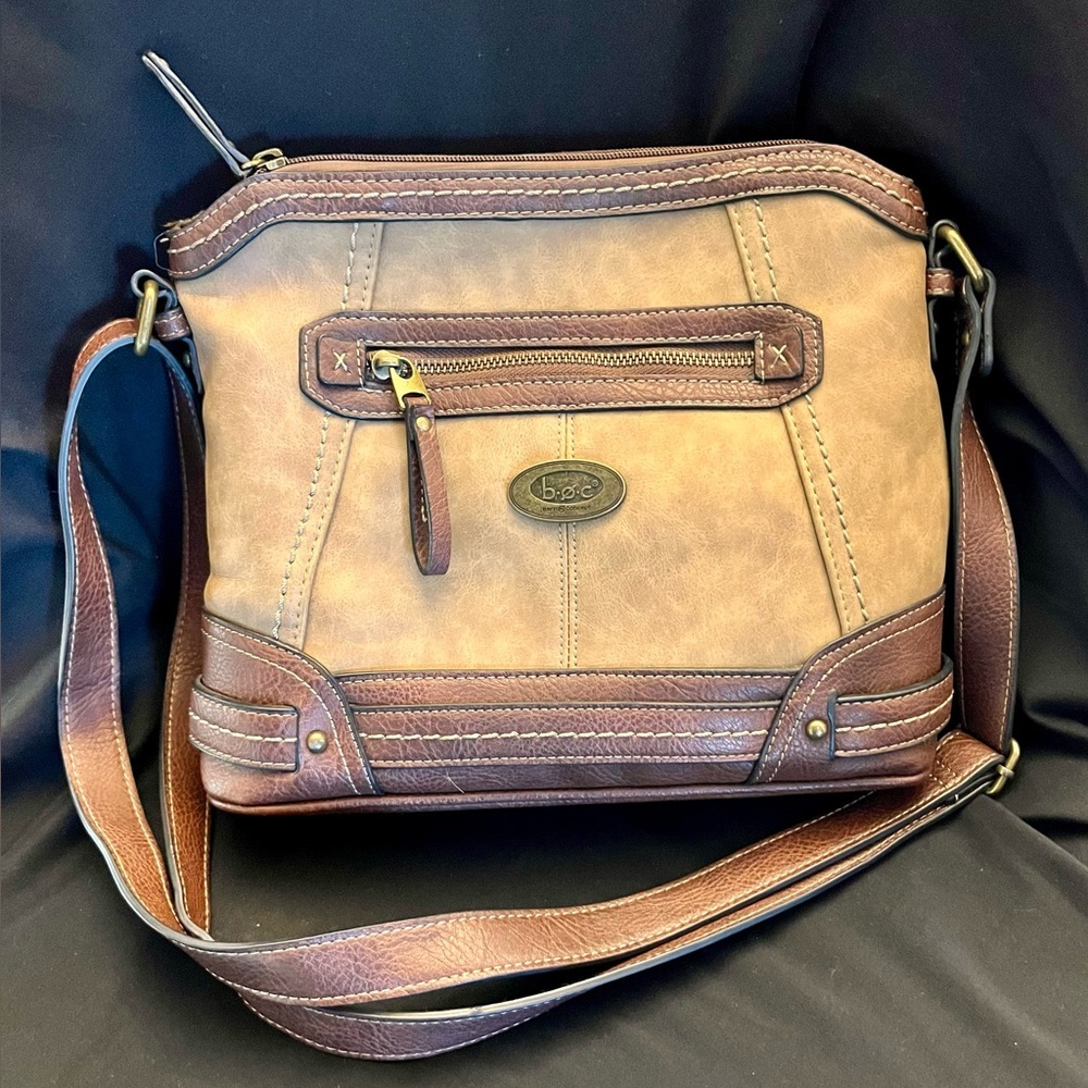 b.o.c. Born Concept Brown Tan Crossbody Bag Faux Vegan Leather Boho Zipper Purse